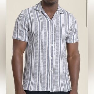 Larsson & Co. Resort Collar Stripe Polo Button-Down Shirt Navy Cream Size Small